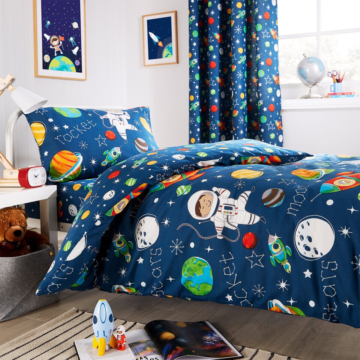 Space Explorer Kids Duvet Cover Set with Pillowcase Cotton Blend Space Themed Bedding for Boys and Girls Bedroom Decor