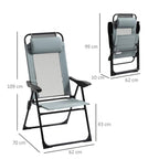 Grey portable folding recliner chair with padded headrest and adjustable backrest