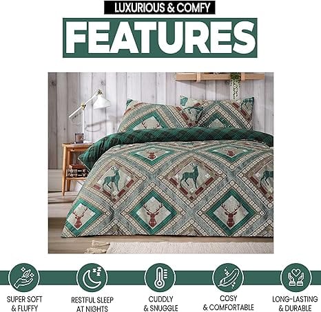 Stag Printed Reversible Polycotton Duvet Cover Set in Single Double King Sizes Skye Collection
