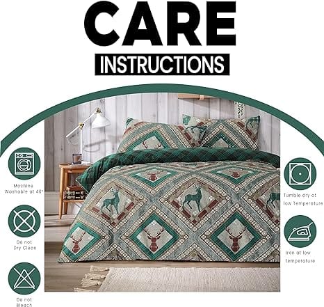 Stag Printed Reversible Polycotton Duvet Cover Set in Single Double King Sizes Skye Collection