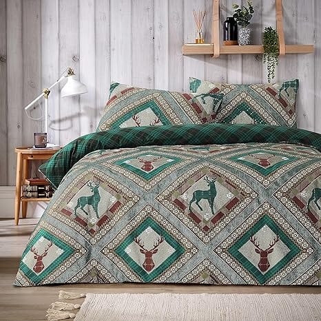 Stag Printed Reversible Polycotton Duvet Cover Set in Single Double King Sizes Skye Collection
