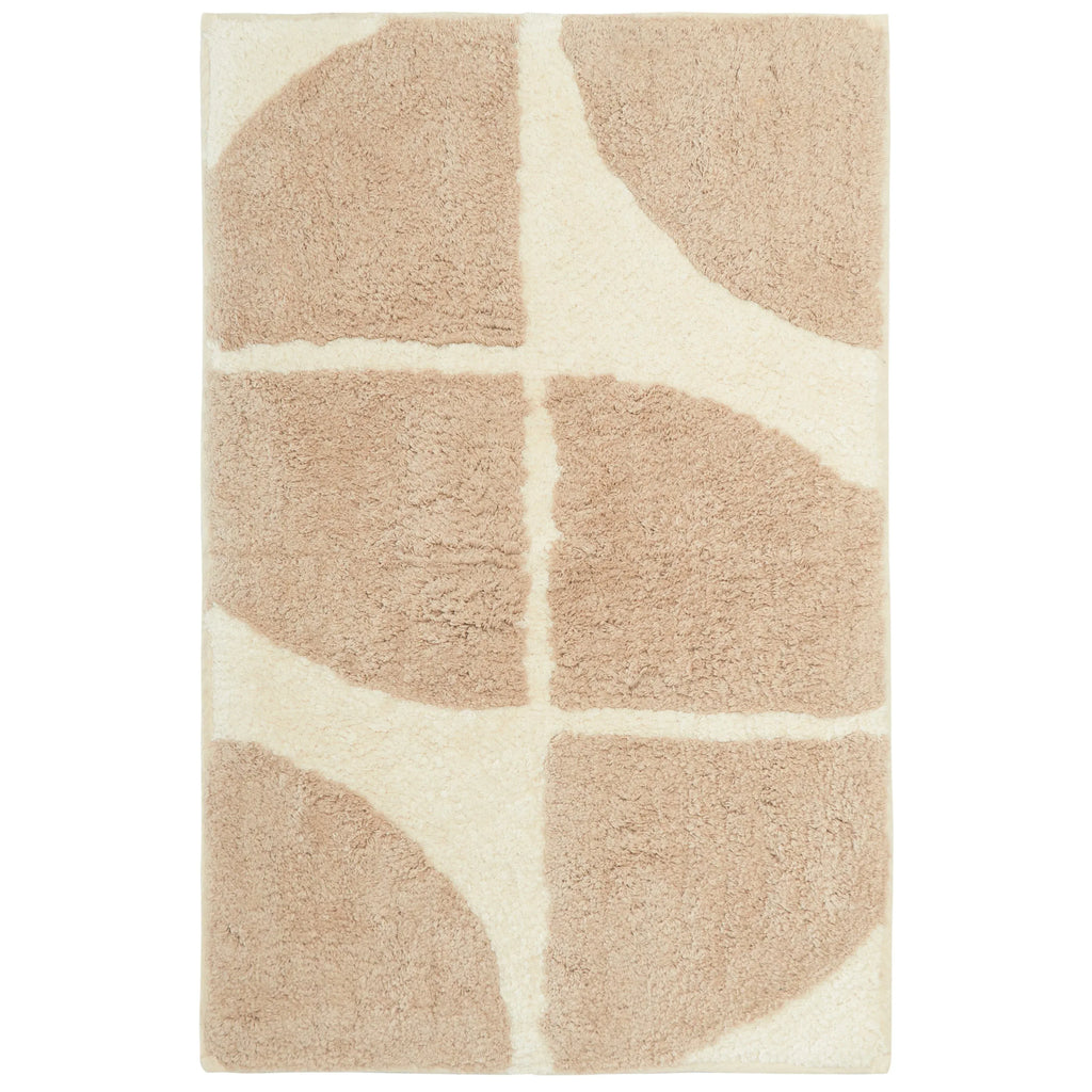 Non-slip bath mat with beige and taupe geometric pattern