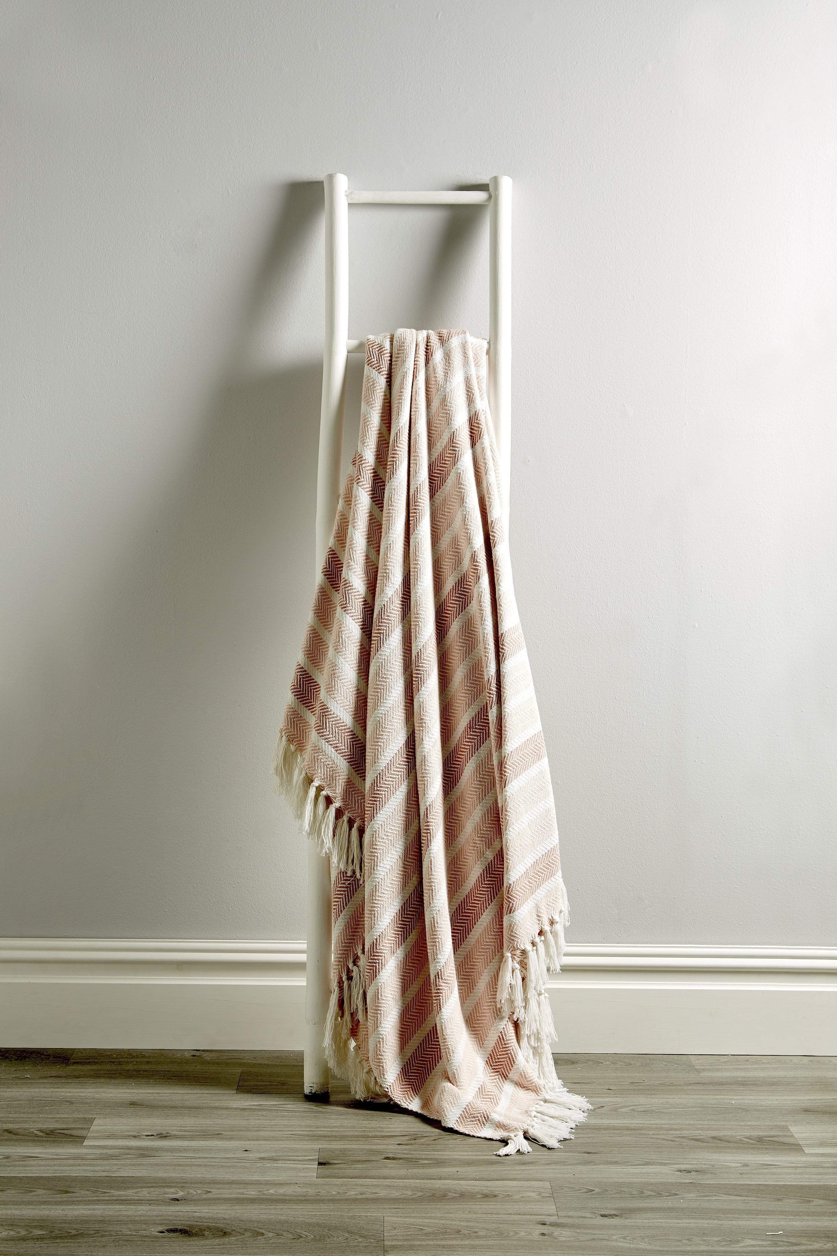 Stripe Handwoven Pure Cotton Throw Blanket with Tassells Eco-Friendly Perfect for Sofa Bed and Home Decor Available in Multiple Sizes and Calming Colours