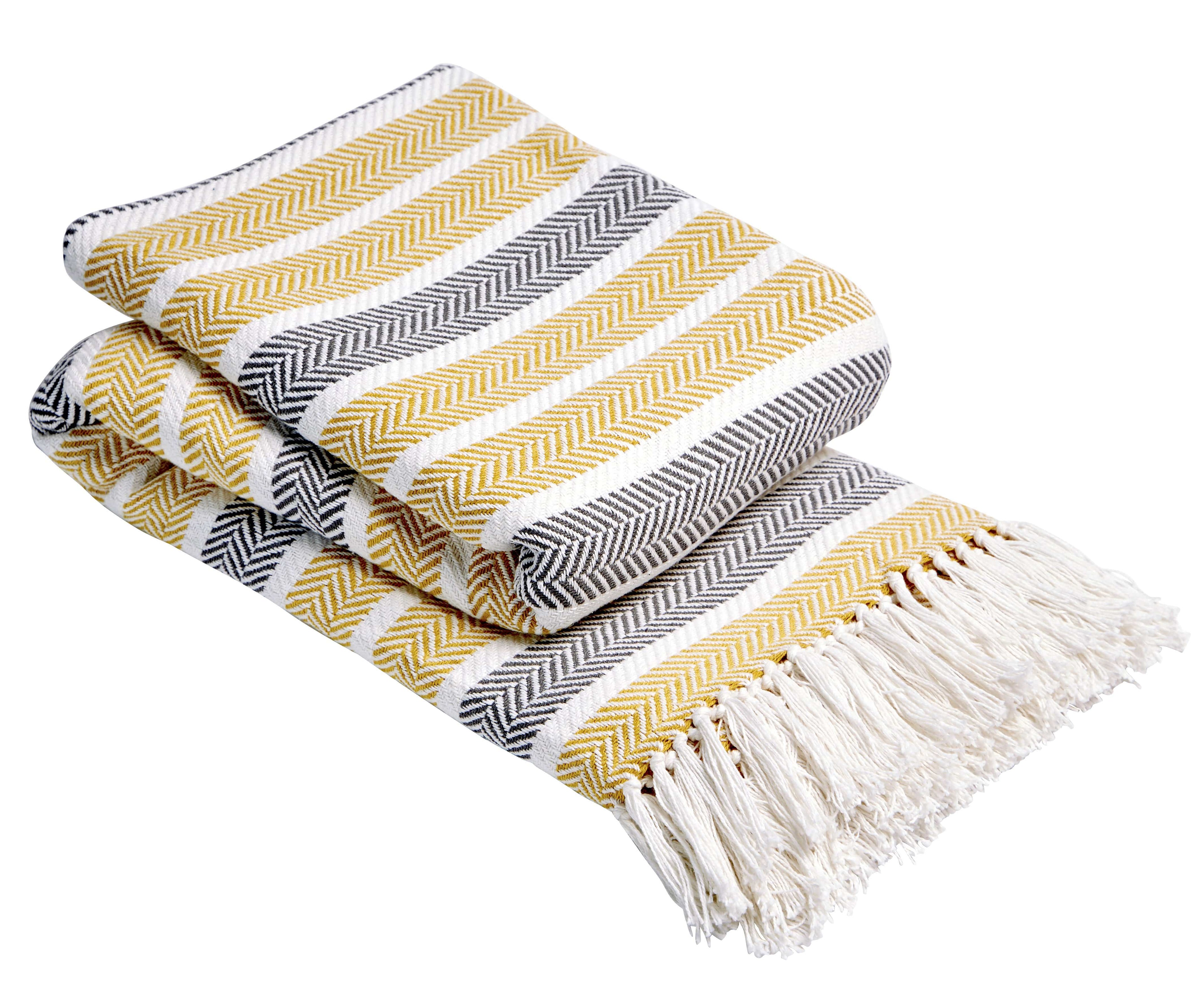 Stripe Handwoven Pure Cotton Throw Blanket with Tassells Eco-Friendly Perfect for Sofa Bed and Home Decor Available in Multiple Sizes and Calming Colours