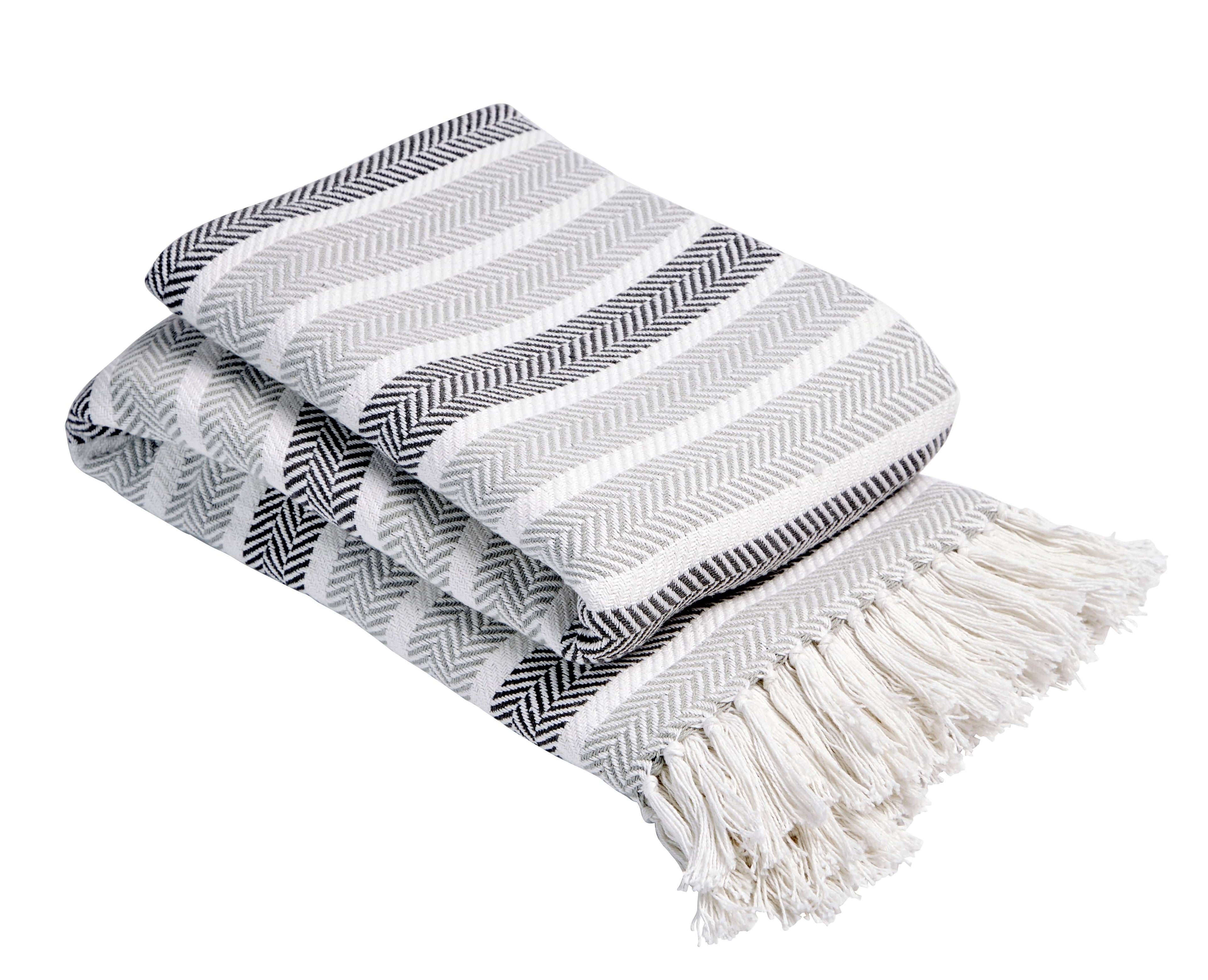 Stripe Handwoven Pure Cotton Throw Blanket with Tassells Eco-Friendly Perfect for Sofa Bed and Home Decor Available in Multiple Sizes and Calming Colours