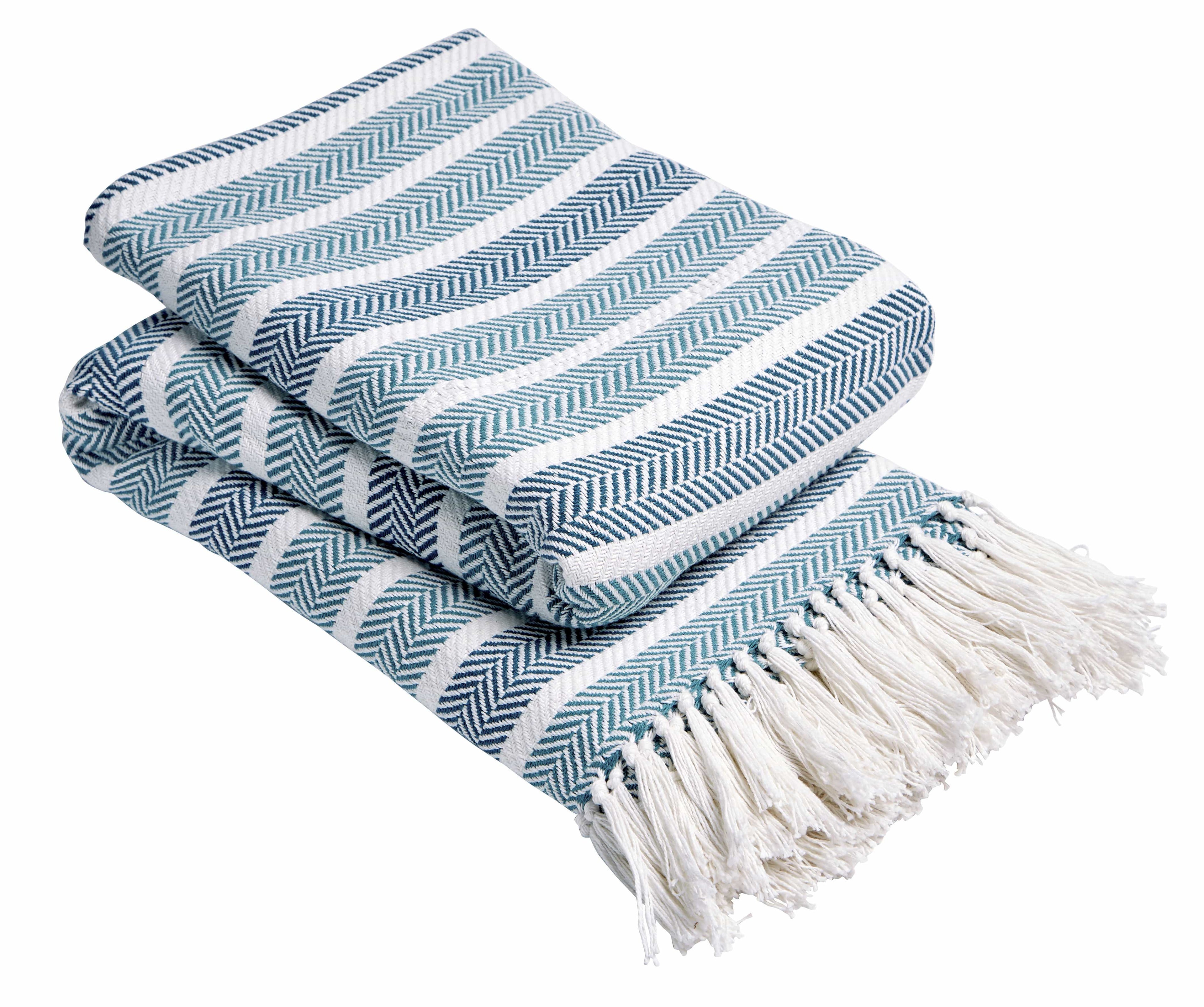 Stripe Handwoven Pure Cotton Throw Blanket with Tassells Eco-Friendly Perfect for Sofa Bed and Home Decor Available in Multiple Sizes and Calming Colours