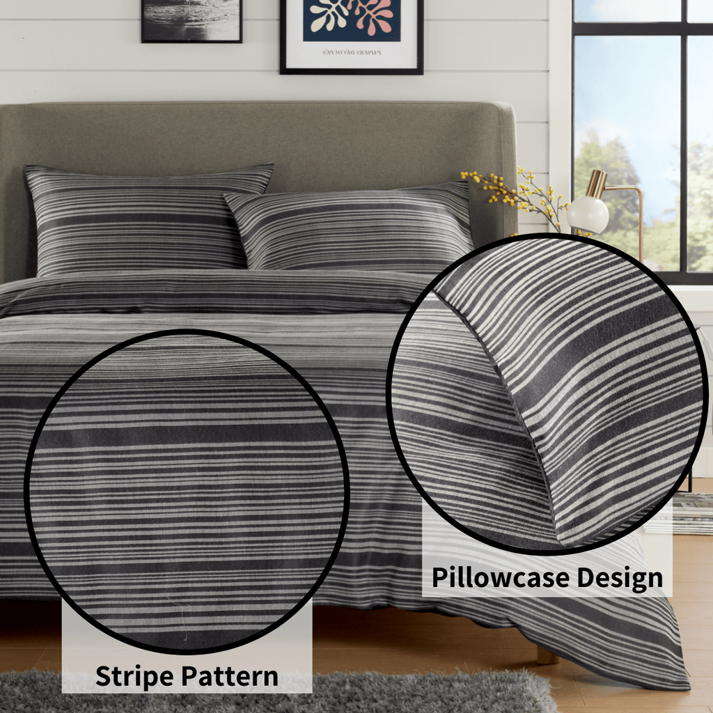 Stripe Jacquard Reversible Cotton Blend Duvet Cover Set with Pillowcases Luxurious Eco-Friendly Bedding for Master and Guest Bedrooms Multiple Sizes and Colours