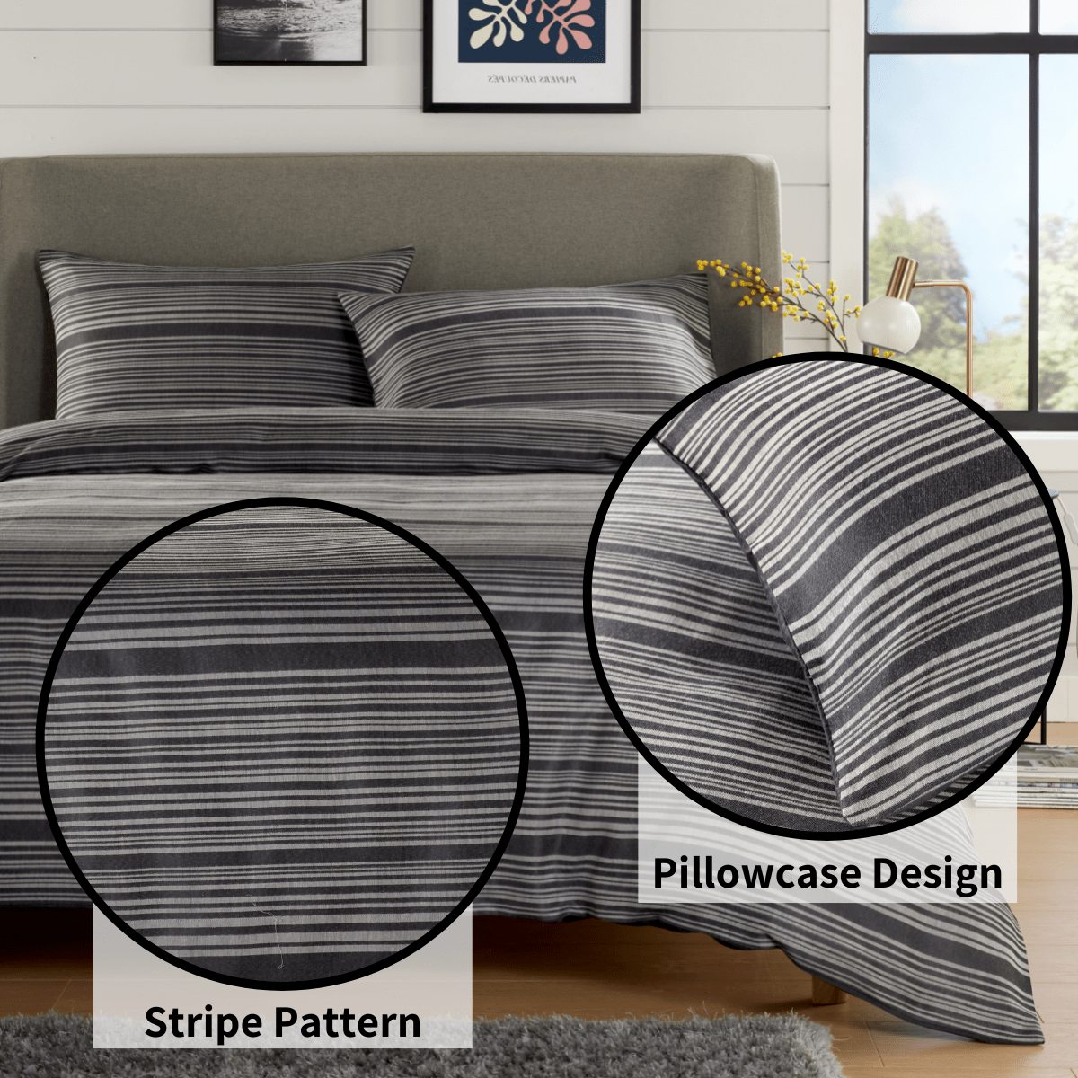 Stripe Jacquard Reversible Cotton Blend Duvet Cover Set with Pillowcases Luxurious Eco-Friendly Bedding for Master and Guest Bedrooms Multiple Sizes and Colours