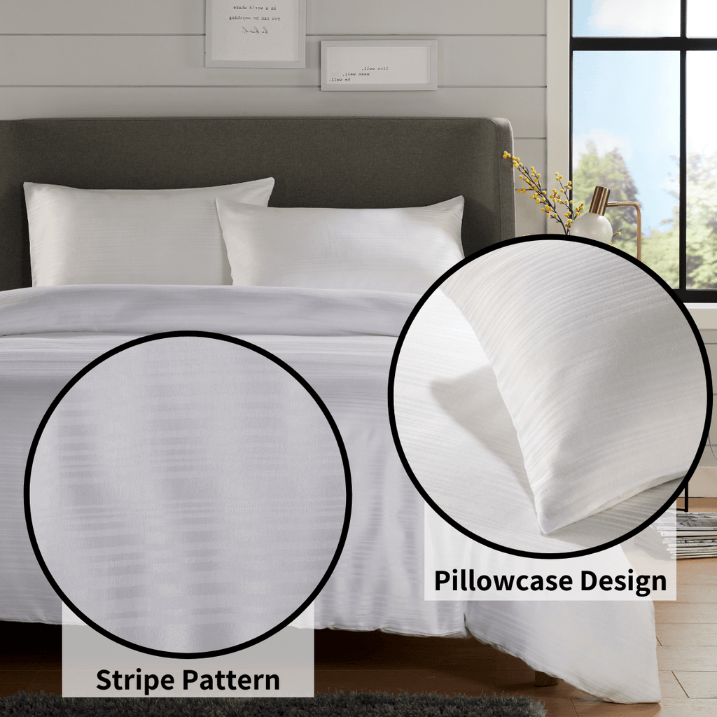 Stripe Jacquard Reversible Cotton Blend Duvet Cover Set with Pillowcases Luxurious Eco-Friendly Bedding for Master and Guest Bedrooms Multiple Sizes and Colours