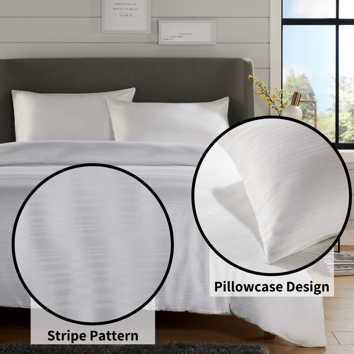 Stripe Jacquard Reversible Cotton Blend Duvet Cover Set with Pillowcases Luxurious Eco-Friendly Bedding for Master and Guest Bedrooms Multiple Sizes and Colours