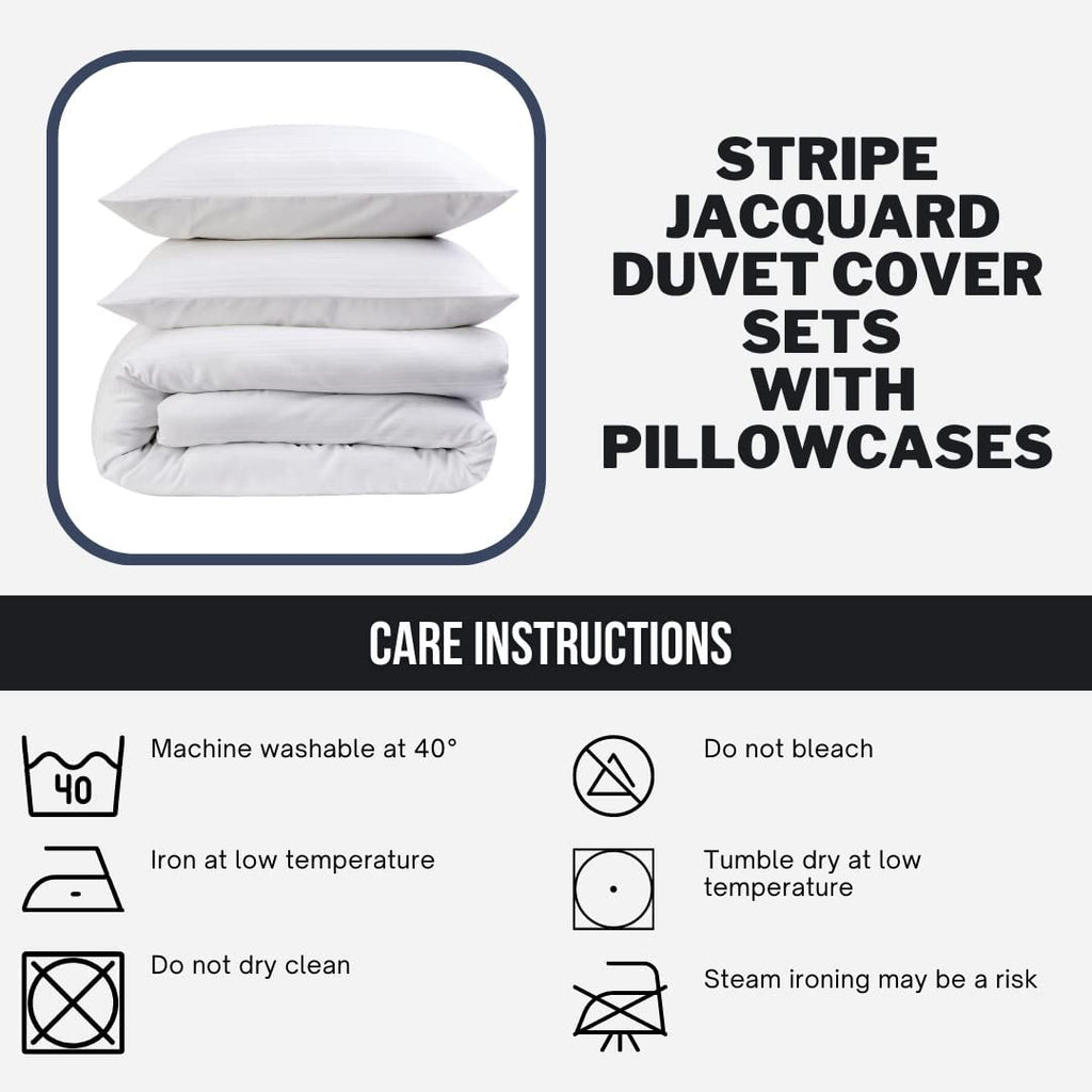 Stripe Jacquard Reversible Cotton Blend Duvet Cover Set with Pillowcases Luxurious Eco-Friendly Bedding for Master and Guest Bedrooms Multiple Sizes and Colours