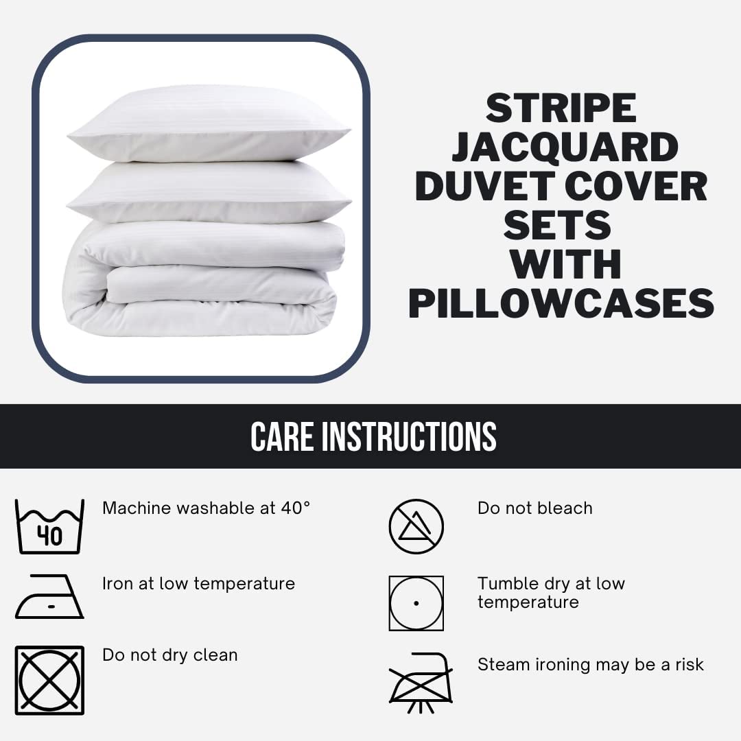 Stripe Jacquard Reversible Cotton Blend Duvet Cover Set with Pillowcases Luxurious Eco-Friendly Bedding for Master and Guest Bedrooms Multiple Sizes and Colours