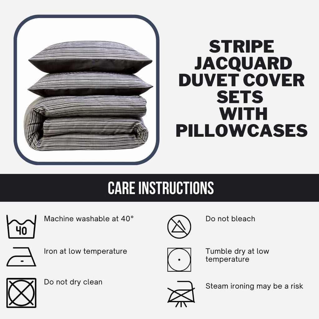 Stripe Jacquard Reversible Cotton Blend Duvet Cover Set with Pillowcases Luxurious Eco-Friendly Bedding for Master and Guest Bedrooms Multiple Sizes and Colours