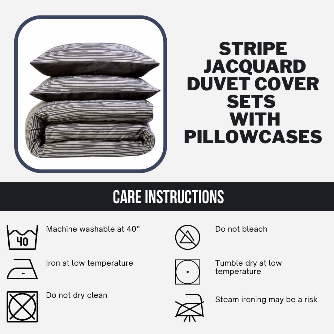 Stripe Jacquard Reversible Cotton Blend Duvet Cover Set with Pillowcases Luxurious Eco-Friendly Bedding for Master and Guest Bedrooms Multiple Sizes and Colours