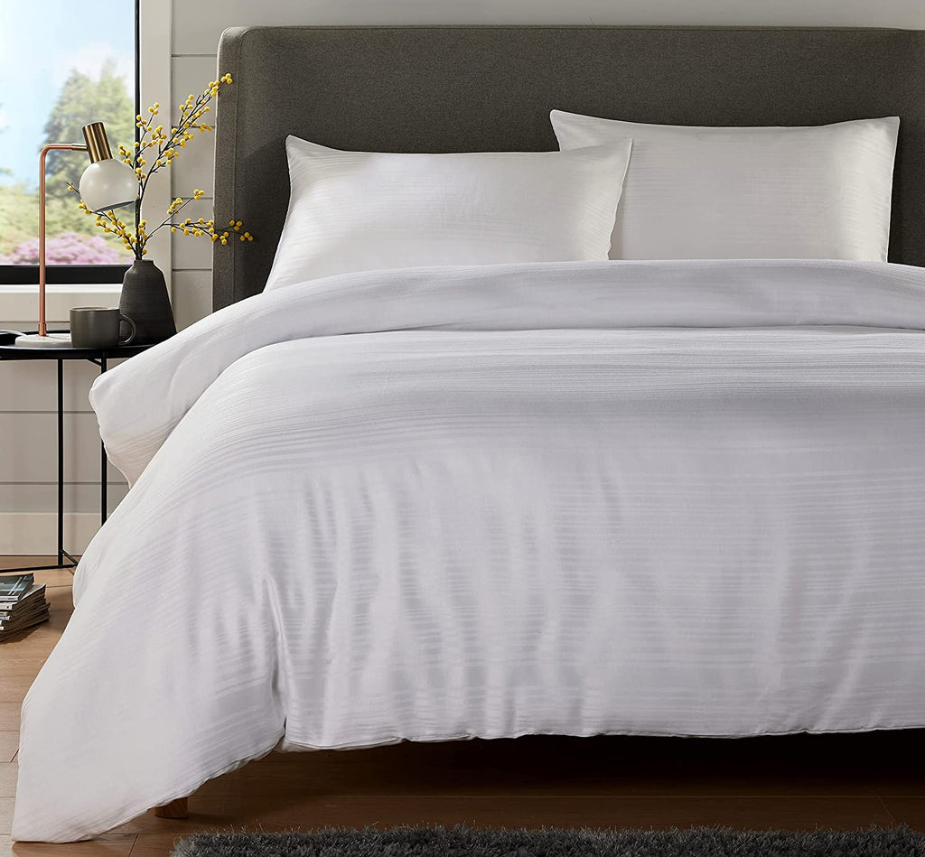 Stripe Jacquard Reversible Cotton Blend Duvet Cover Set with Pillowcases Luxurious Eco-Friendly Bedding for Master and Guest Bedrooms Multiple Sizes and Colours