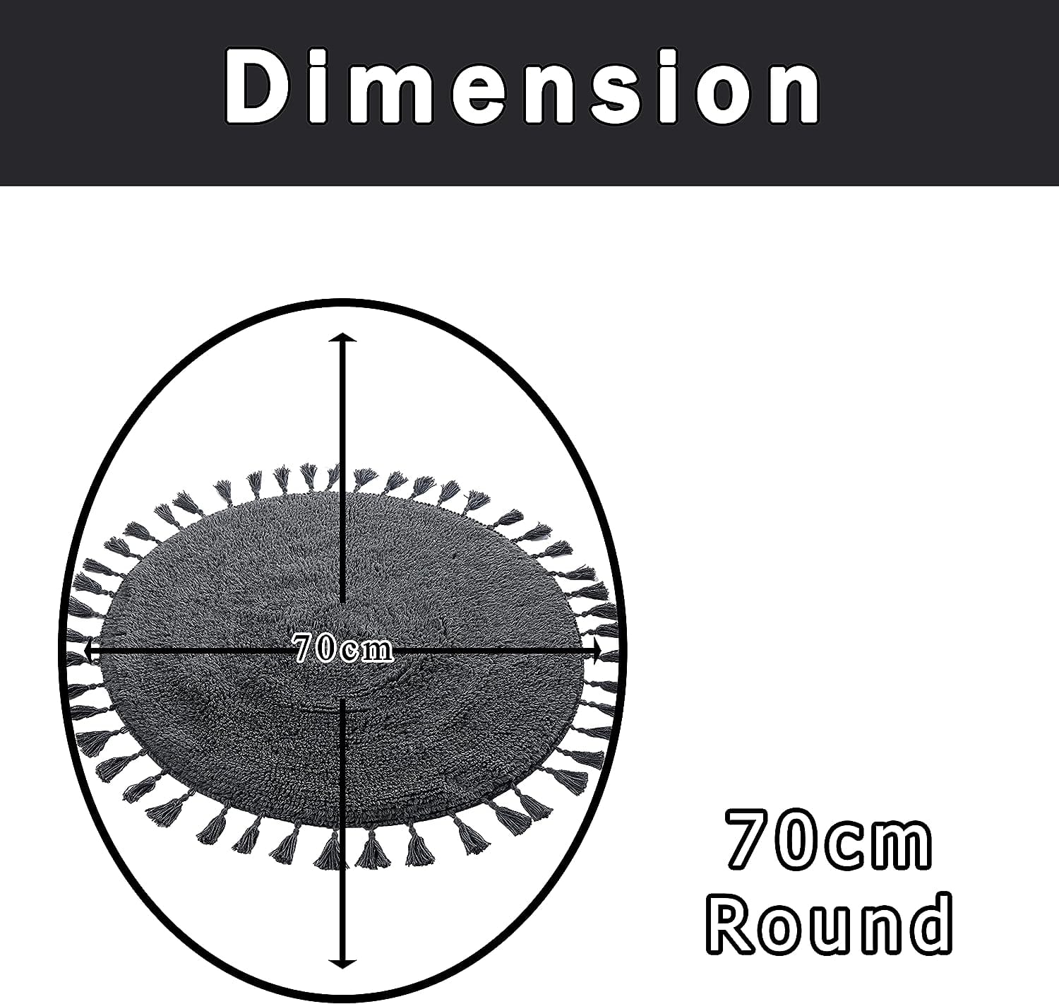 Super Soft Absorbent Non-Slip Round Tasselled Bath Mat 100% Cotton Bathroom Rug in Duck Egg Grey Natural and White