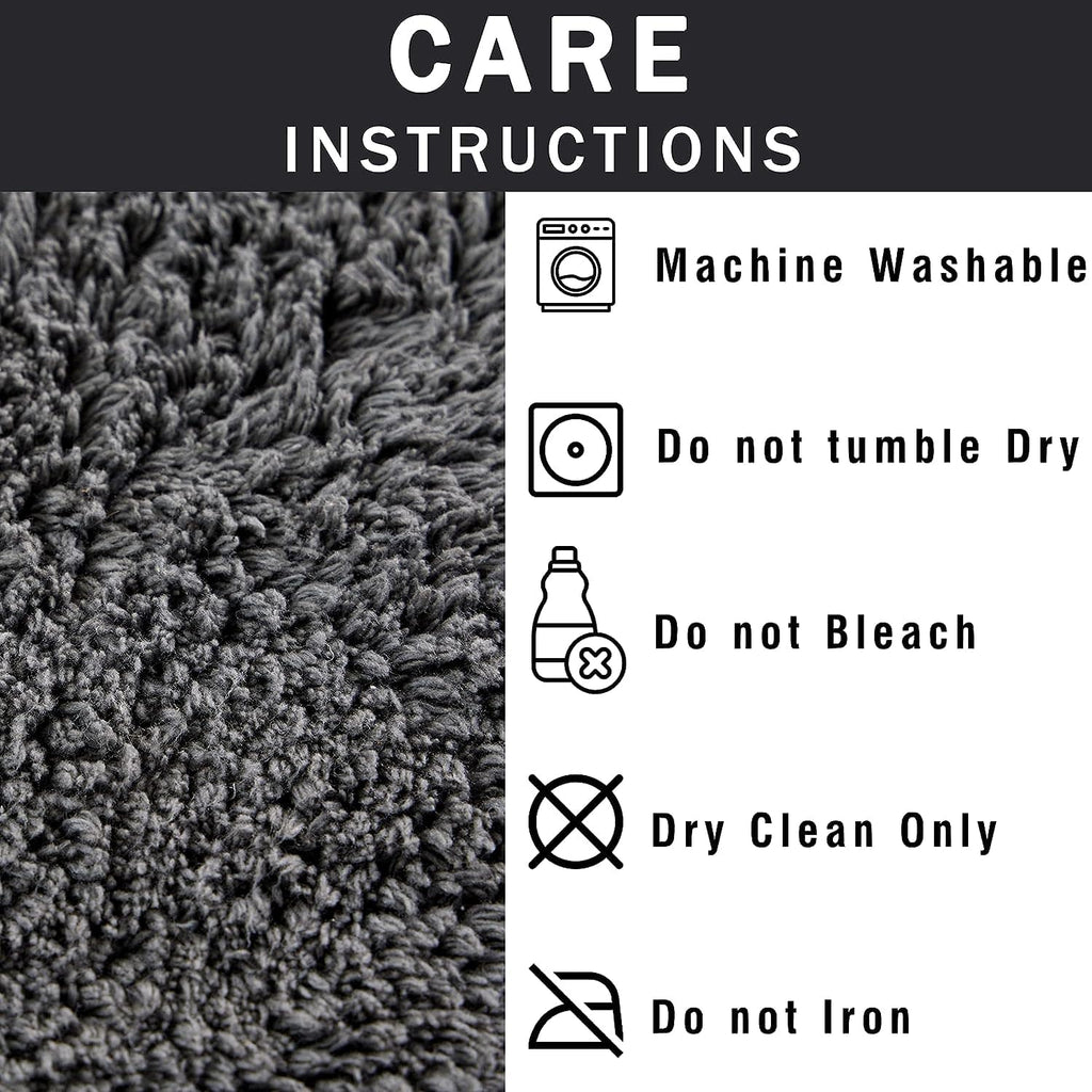 Super Soft Absorbent Non-Slip Round Tasselled Bath Mat 100% Cotton Bathroom Rug in Duck Egg Grey Natural and White