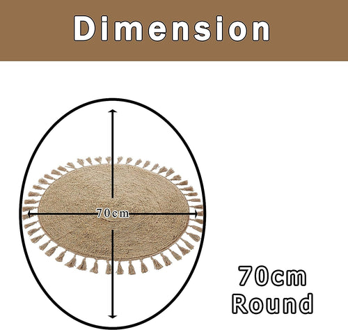 Super Soft Absorbent Non-Slip Round Tasselled Bath Mat 100% Cotton Bathroom Rug in Duck Egg Grey Natural and White