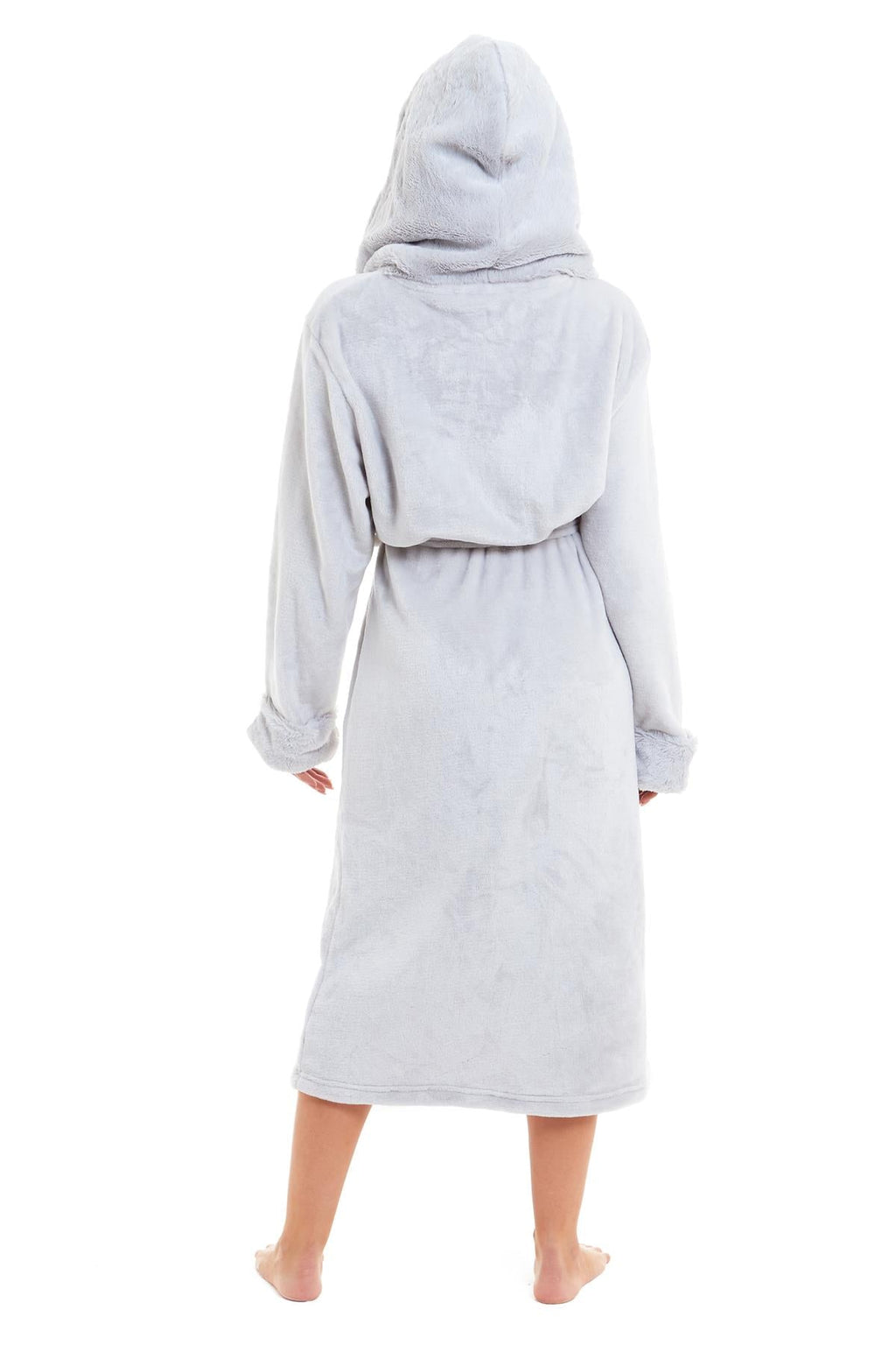 Super Soft Women's Faux Fur Hooded Bathrobe Plush Fleece Ultra-Absorbent Dressing Gown for Home Spa Gym Hotel in Pink or Grey Sizes S-XL