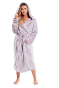 Super Soft Women's Faux Fur Hooded Bathrobe Plush Fleece Ultra-Absorbent Dressing Gown for Home Spa Gym Hotel in Pink or Grey Sizes S-XL