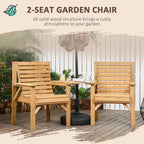 Two-seat wooden garden chair set with slatted backs and center tea table