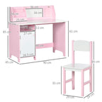 Kids desk and chair set with pink body, white cabinet doors and side chair