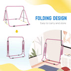 Pink foldable kids gymnastic bar with low frame and carry-friendly compact shape