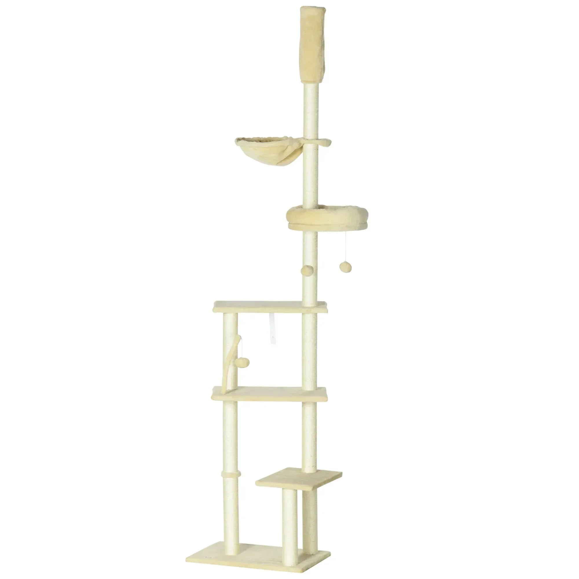 230-250cm Floor-to-Ceiling Climbing Cat Tree Tower - Beige - Bobobiy