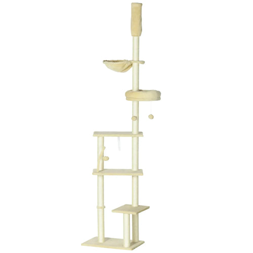 230-250cm Floor-to-Ceiling Climbing Cat Tree Tower - Beige - Bobobiy