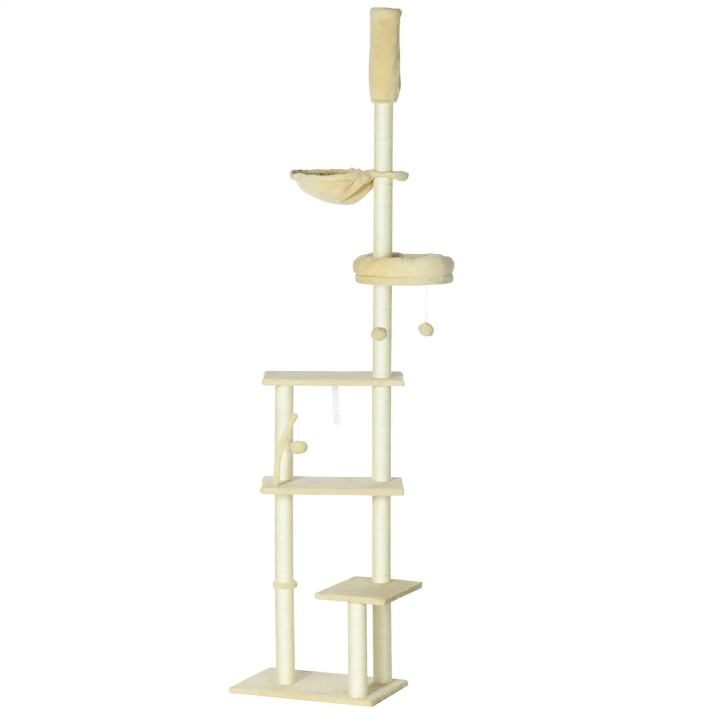PawHut 230 250cm Floor to Ceiling Climbing Cat Tree Tower Beige