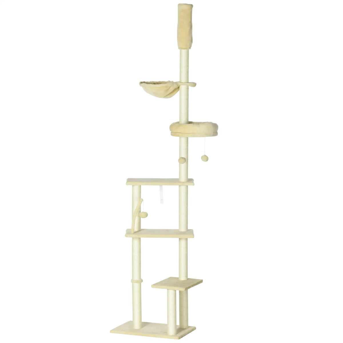 PawHut 230 250cm Floor to Ceiling Climbing Cat Tree Tower Beige