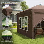 Brown gazebo side wall with window panel; includes guy ropes and ground stakes