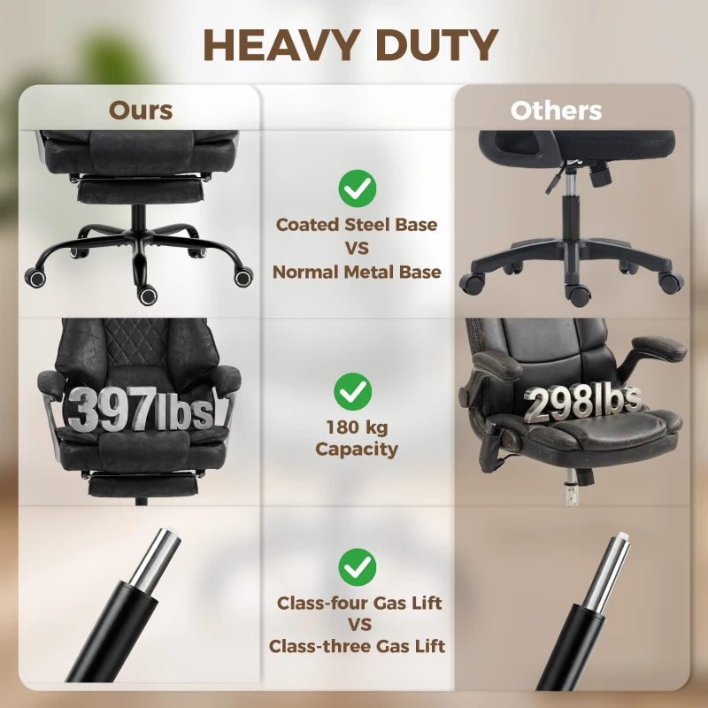 Black heavy-duty office chair with metal base, PU wheels, and gas lift