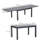Extendable outdoor dining table, slatted top, dark grey; sizes shown 135 to 270 cm