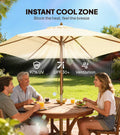2.5m Wood Garden Parasol Sun Shade Patio Outdoor Wooden Umbrella Canopy, Table Market Umbrella with Vent, 38mm Pole, Rope Pulley Mechanism, Cream White
