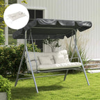 White patio swing seat cushion set with backrest pad and two pillows, tied corners