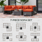 Outsunny 8-Piece Rattan Sofa Set Orange Grey