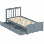 Grey pine single storage bed with headboard, slatted base, and two drawer compartments