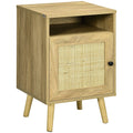 Bedside Table with Rattan Element, Side End Table with Shelf and Cupboard, 39cmx35cmx60cm, Natural - Bobobiy