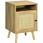 Homcom Bedside Table with Rattan Element, Side End Table with Shelf and Cupboard, 39cmx35cmx60cm, Natural