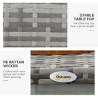Grey PE rattan wicker table top with interwoven texture and curved base