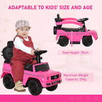 Pink kids ride-on push car with steering wheel, pedals, and adjustable seat