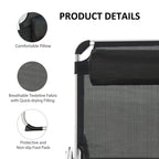 Close-up of black breathable mesh lounge fabric with padded pillow and side protective cover
