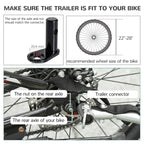 Bike trailer connector and axle nut area with compatibility measurement details