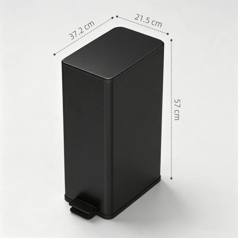 Black 20L slim trash can with top lid and front foot pedal