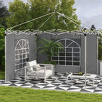 Light grey gazebo side panels with large arched window and door opening, secured to frame