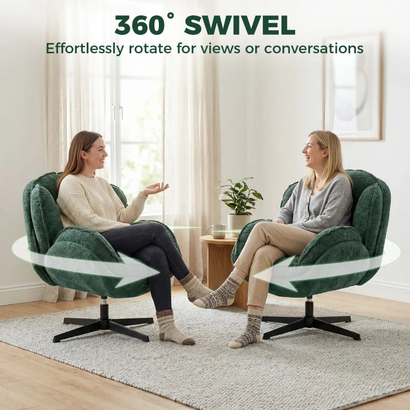 Dark green velvet wingback swivel accent chair with black four-star base, 360° rotation