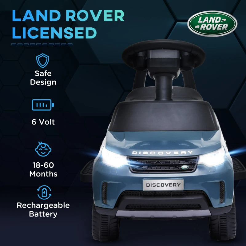 Light blue Land Rover licensed 6V kids electric ride-on car with front grille and headlights
