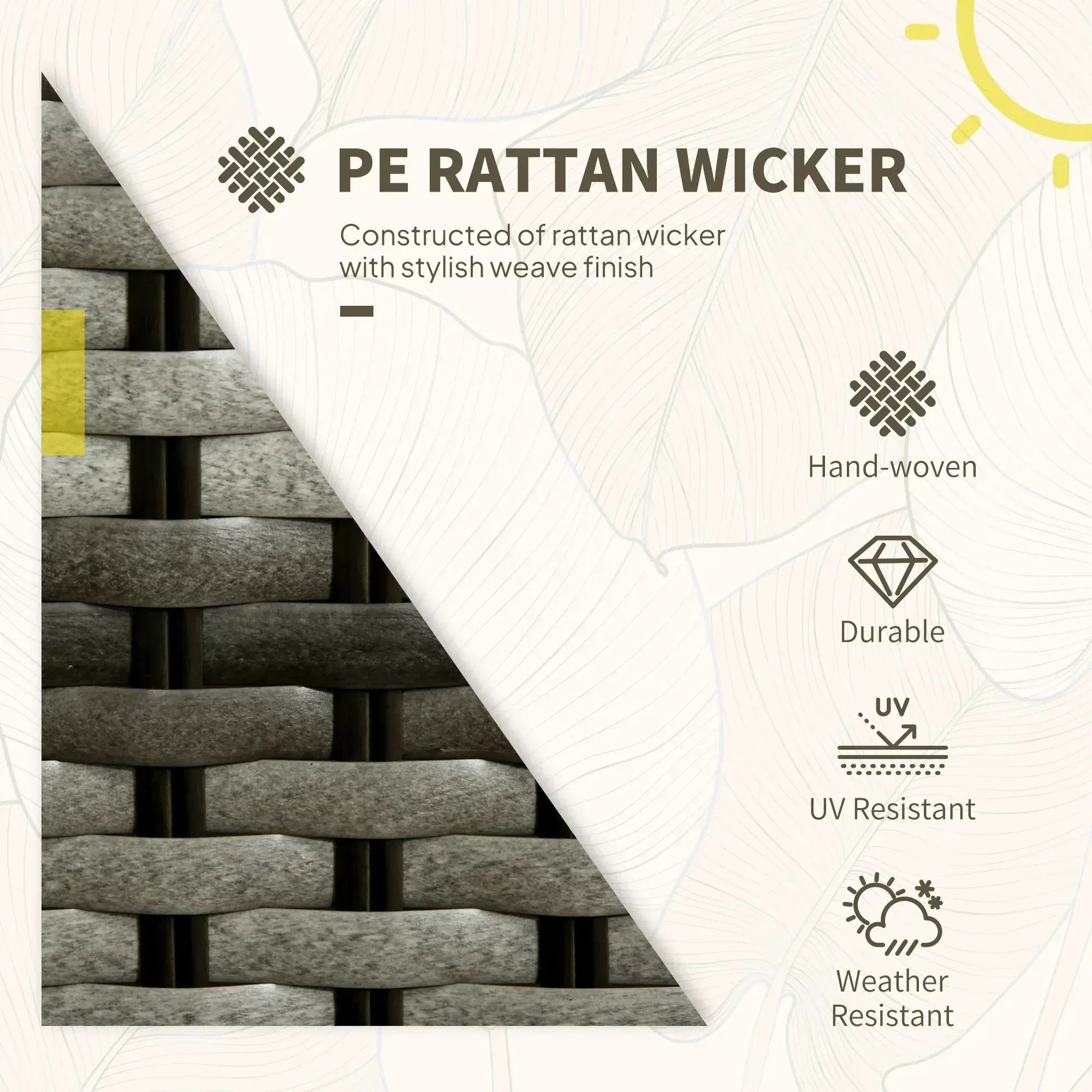 3 Pieces Rattan Bistro Set, Wicker Garden Bistro Set, Glass Top Balcony Table and Chairs with Cushions for Outdoor, Patio, Balcony, Grey - Bobobiy