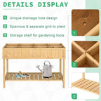 Wooden 8-compartment planter stand with drainage hole, grid partitions, oak tone